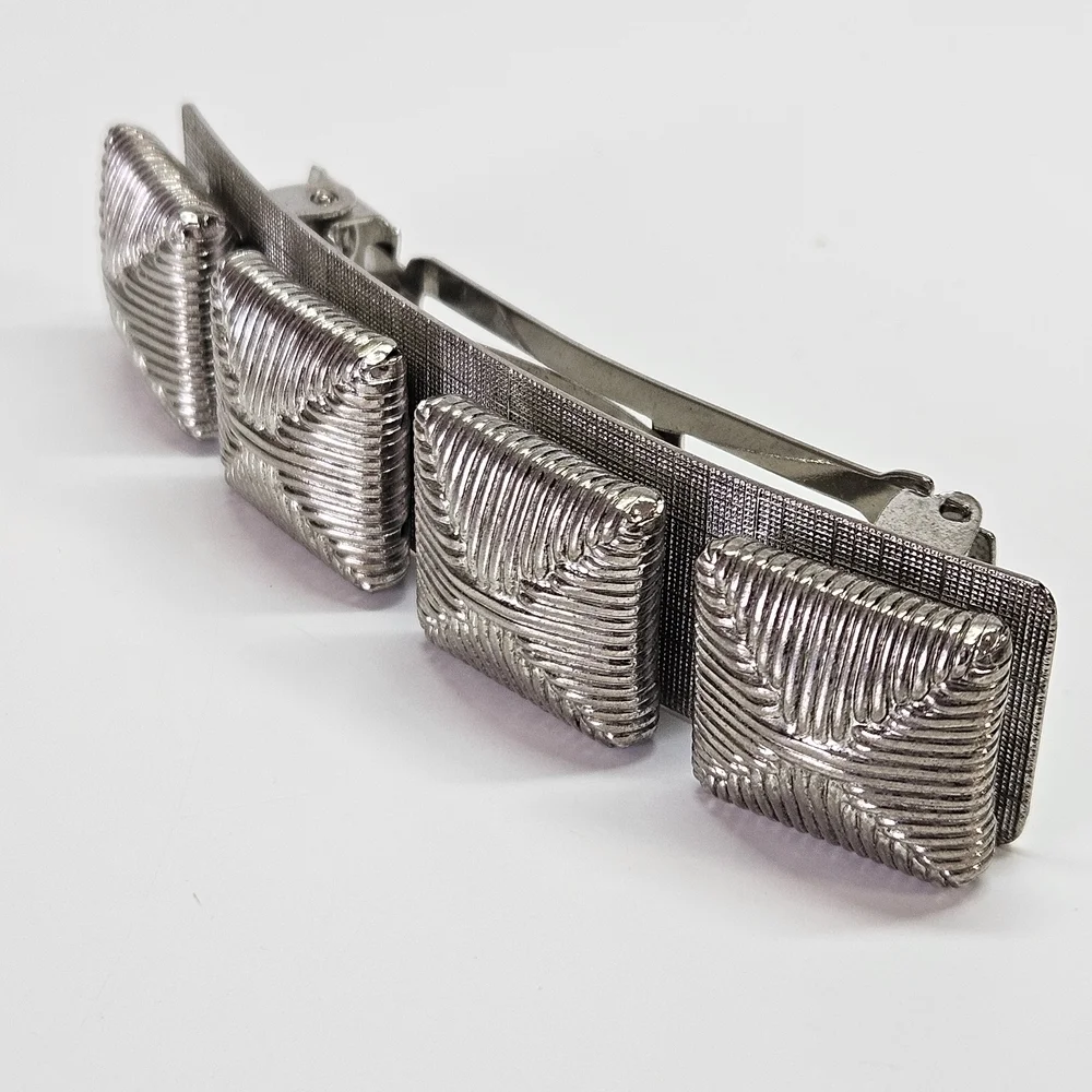 VINTAGE 3D Silver Tone Metal Abstract Hair French Barrette Clip